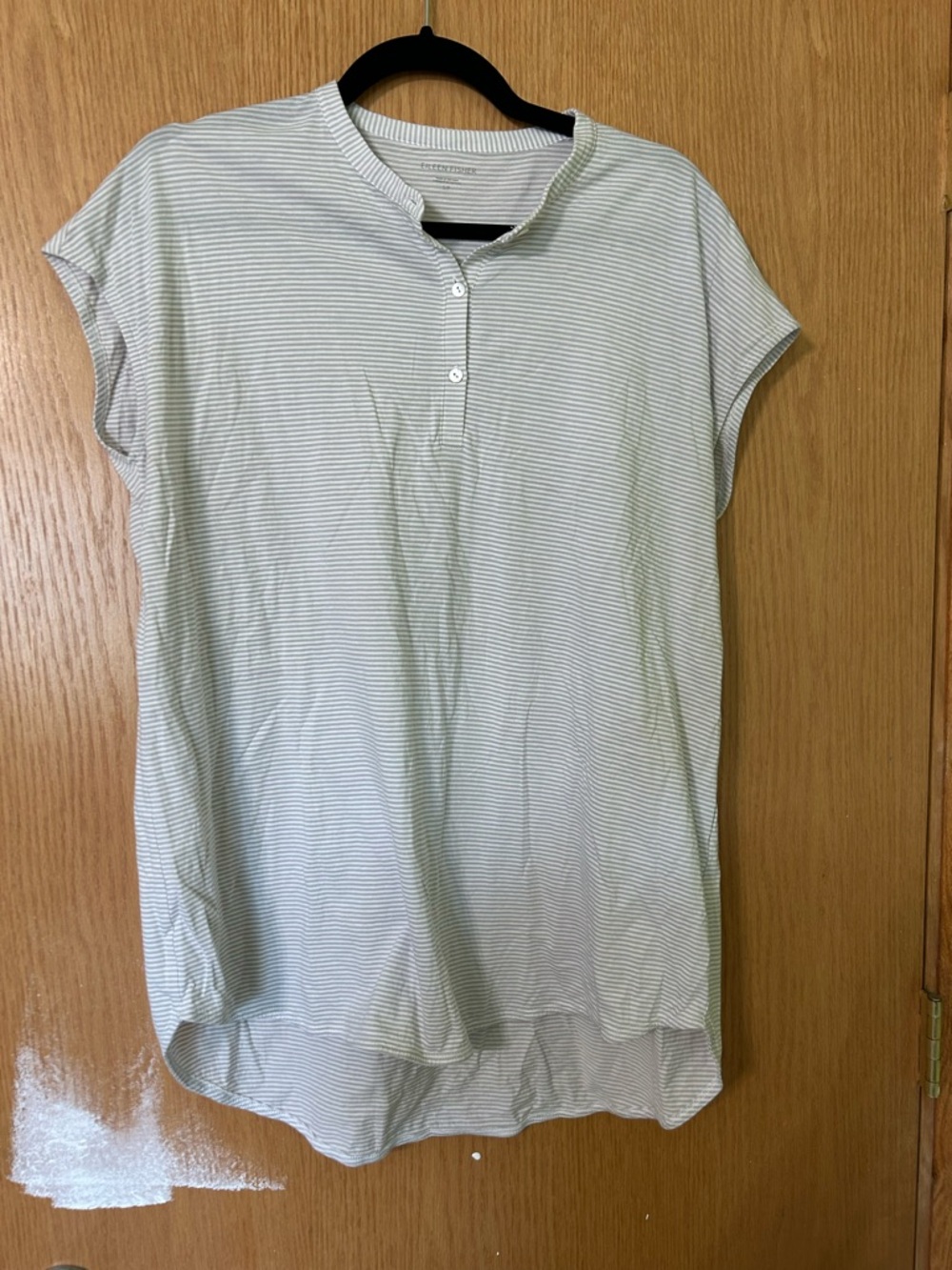 Eileen Fisher Small White and Light Grey Striped Shirt 100% Organic Cotton